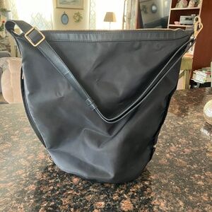 Black nylon bucket purse